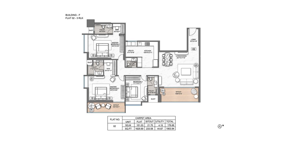 Building - F (Flat 02 - 3 RLK)
