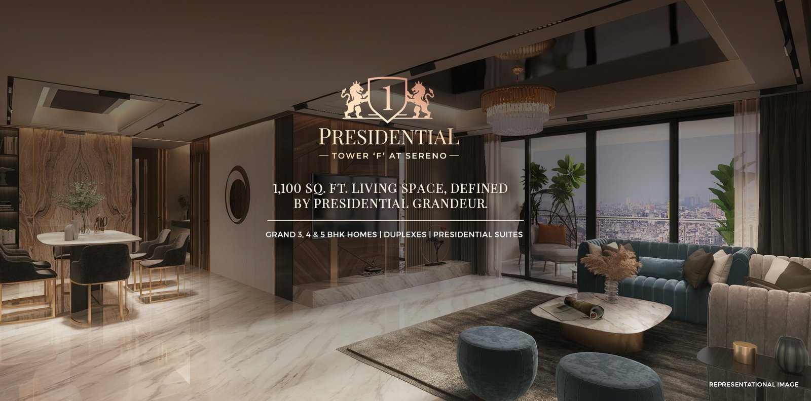 One Presidential tower 'F' at Sereno 1,100 sq. ft. living space, defined by presidential grandeur.
